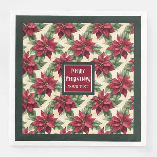 Gepersonaliseerde familienaam Christmas poinsettia Servet (Voorkant)