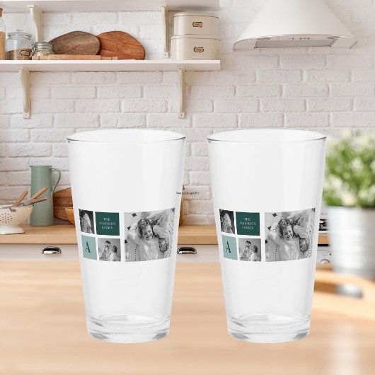 Gepersonaliseerde familienaam Collage Foto Gift Glas