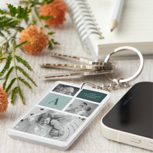 Gepersonaliseerde familienaam Collage Foto Gift Sleutelhanger (Voorkant Rechts)