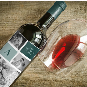 Gepersonaliseerde familienaam Collage Foto Gift Wijn Etiket