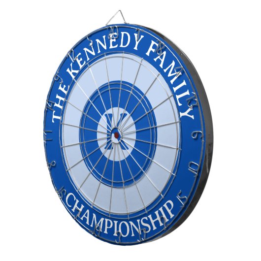 Gepersonaliseerde familienaam Custom Monogram Blau Dartbord (Voorkant Rechts)
