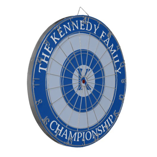 Gepersonaliseerde familienaam Custom Monogram Blau Dartbord (Voorkant Links)