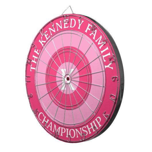Gepersonaliseerde familienaam Custom Monogram Roze Dartbord (Voorkant Rechts)
