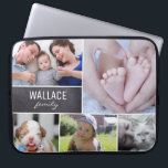 Gepersonaliseerde familienaam familiefoto collage laptop sleeve<br><div class="desc">Dit laptop hoesje kan eenvoudig worden aangepast met uw familienaam en meerdere foto's. Pas het laptop hoesje aan met foto's van het gezin,  met kinderen,  baby's,  huisdieren,  grootouders en meer. Chalkboard achtergrond blok.</div>