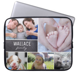 Gepersonaliseerde familienaam familiefoto collage laptop sleeve