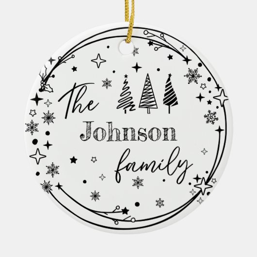 Gepersonaliseerde familienaam Holiday Keepsake Keramisch Ornament (Voorkant)