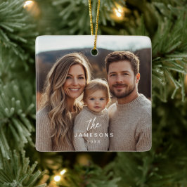 Gepersonaliseerde Familienaam Jaar Foto Ornament