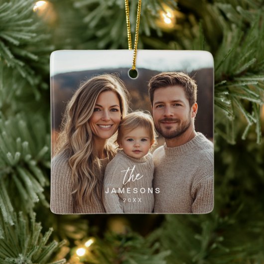 Gepersonaliseerde Familienaam Jaar Foto Ornament (Boom)