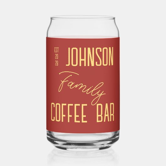 Gepersonaliseerde familienaam Koffie Blikvorm Glas (Voorkant)