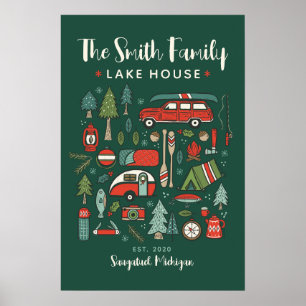 Gepersonaliseerde familienaam Lake House Kerstmis Poster
