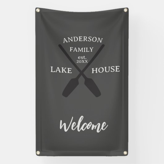 Gepersonaliseerde familienaam Lake House Welkom Spandoek (Verticaal)