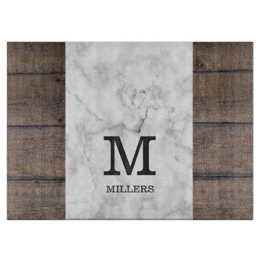 Gepersonaliseerde familienaam Monogram Wood en mar Snijplank (Voorkant)