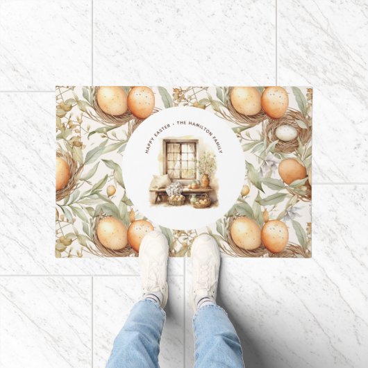 Gepersonaliseerde familienaam Pasen Beige Deurmat (Binnen)