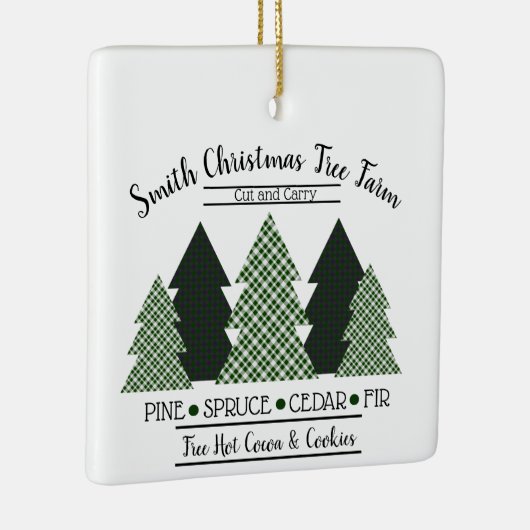 Gepersonaliseerde familienaam Plaid Christmas Tree Keramisch Ornament (Rechts)