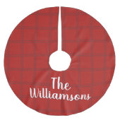 Gepersonaliseerde familienaam Red Check Plaid Rust Kerstboom Rok (Voorkant)