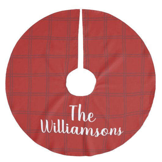 Gepersonaliseerde familienaam Red Check Plaid Rust Kerstboom Rok (Voorkant)