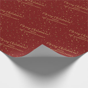 Gepersonaliseerde familienaam Red Gold Merry Chris Cadeaupapier