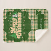 Gepersonaliseerde familienaam Retro Christmas Plai Sherpa Deken (Voorkant (horizontaal))