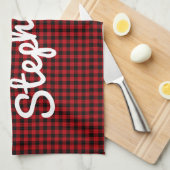 Gepersonaliseerde familienaam Rustic Red Black Pla Theedoek (Quarter Fold)