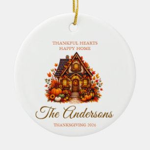 Gepersonaliseerde familienaam Thanksgiving Keramisch Ornament