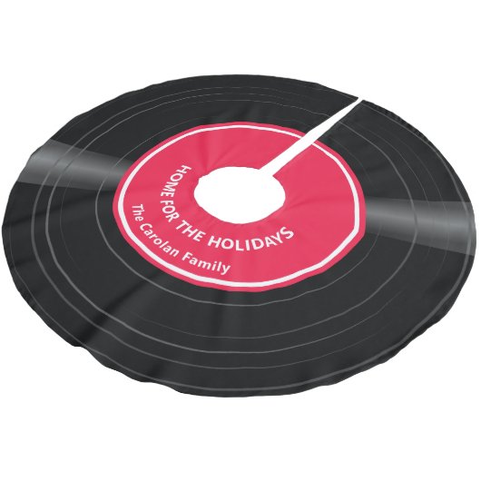 Gepersonaliseerde familienaam Vinyl Record Rood Kerstboom Rok (Gekanteld)