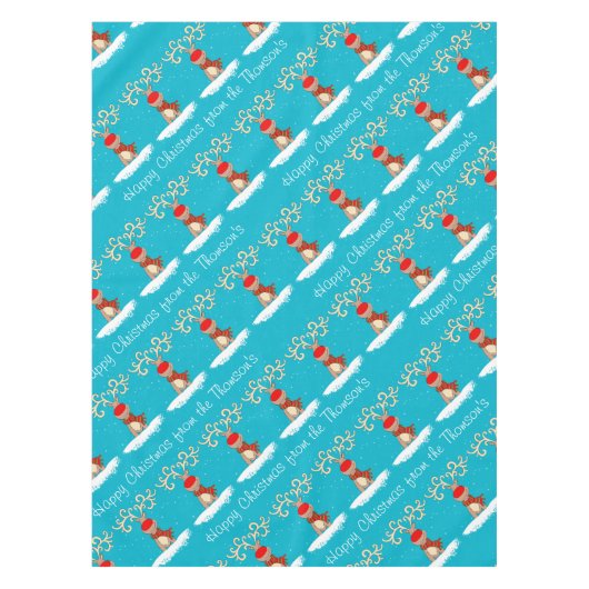 Gepersonaliseerde familienaam voor rendieren Happy Tafelkleed (Voorkant)