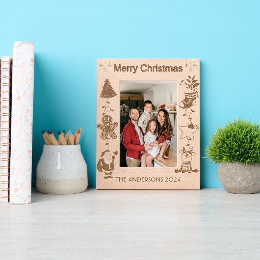 Gepersonaliseerde familienaam Vrolijk Kerstfeest Gegraveerde Lijstjes