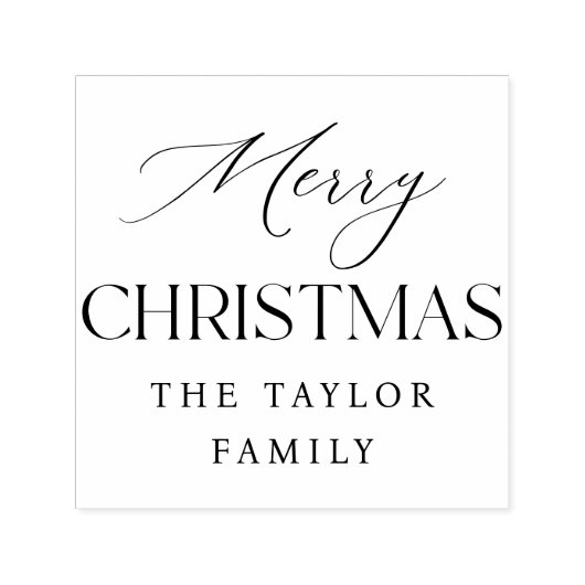 Gepersonaliseerde familienaam Vrolijk kerstscript Zelfinktende Stempel (Design)