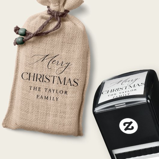 Gepersonaliseerde familienaam Vrolijk kerstscript Zelfinktende Stempel