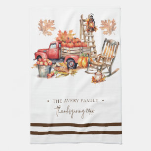 Gepersonaliseerde familienaam waterverf Thanksgivi Theedoek