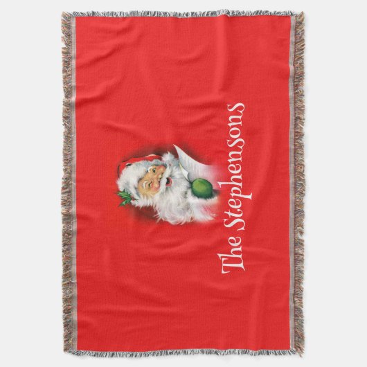 Gepersonaliseerde familienaam Winking Santa Christ Deken (Voorkant Verticaal)