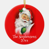 Gepersonaliseerde familienaam Winking Santa Christ Keramisch Ornament (Voorkant)