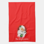 Gepersonaliseerde familienaam Winking Santa Christ Theedoek (Verticaal)
