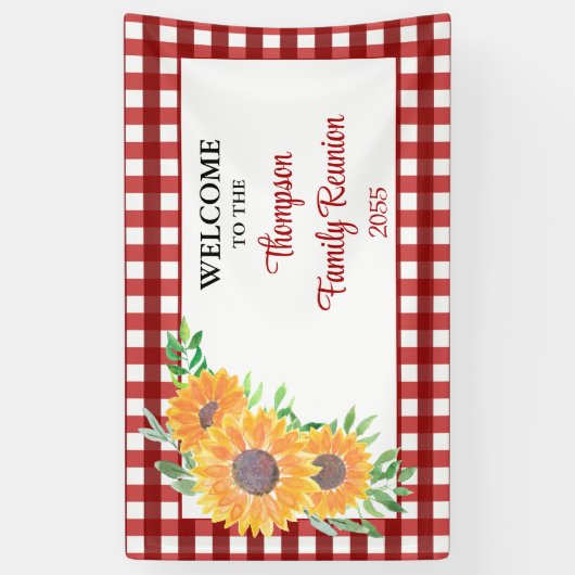 Gepersonaliseerde Familiereünie Zonnebloem Welkom Spandoek (Verticaal)