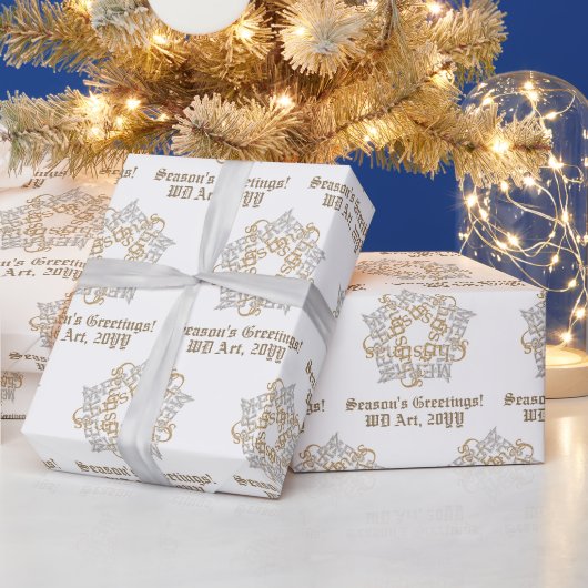 Gepersonaliseerde Fancy Merry Christmas Gold Silve Cadeaupapier (Feestdagen)