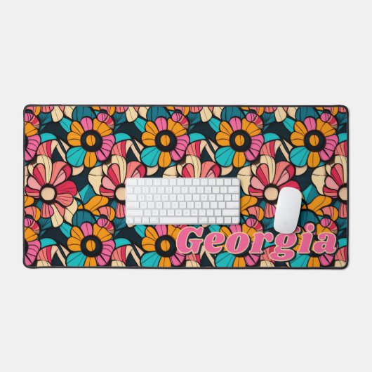 Gepersonaliseerde Fantastische Retro Bloemen Patro Bureaumat (Keyboard & Muis)