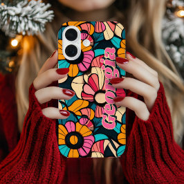 Gepersonaliseerde Fantastische Retro Bloemen Patro iPhone 16 Hoesje
