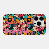 Gepersonaliseerde Fantastische Retro Bloemen Patro iPhone Hoesje (Achterkant horizontaal)