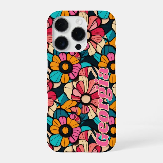 Gepersonaliseerde Fantastische Retro Bloemen Patro iPhone Hoesje (Achterkant)