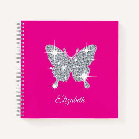 Gepersonaliseerde faux diamantsparkle butterfly notitieboek (Voorkant)
