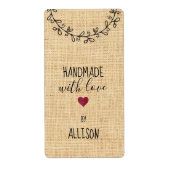 Gepersonaliseerde Faux Fabric Look Handmade Love H Etiket (Voorkant)