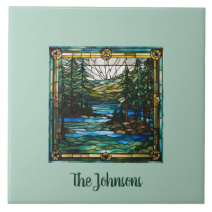 Gepersonaliseerde Faux Glas in lood kanolandschap Tegeltje