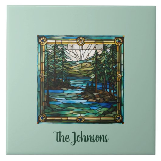 Gepersonaliseerde Faux Glas in lood kanolandschap Tegeltje (Voorkant)