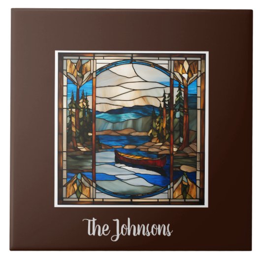 Gepersonaliseerde Faux Glas in lood kanolandschap Tegeltje (Voorkant)