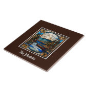 Gepersonaliseerde Faux Glas in lood kanolandschap Tegeltje (Zijkant)