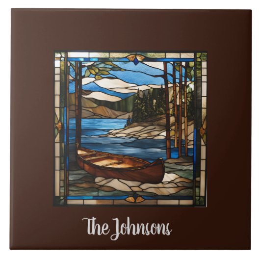 Gepersonaliseerde Faux Glas in lood kanolandschap Tegeltje (Voorkant)