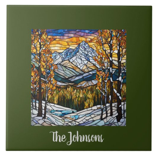 Gepersonaliseerde Faux Glas in lood Mountain Lands Tegeltje (Voorkant)
