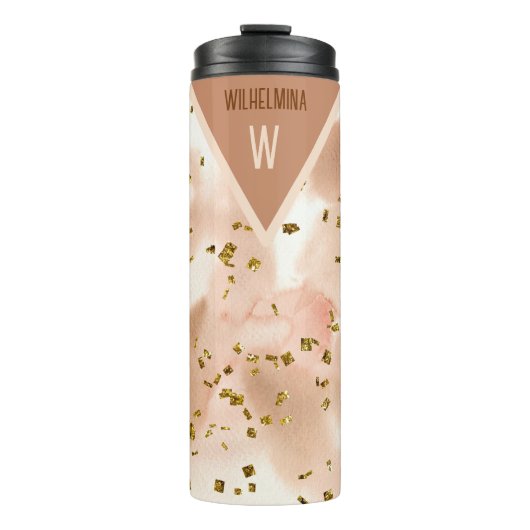Gepersonaliseerde Faux Gold Brown & Pink Thermosbeker (Voorkant)