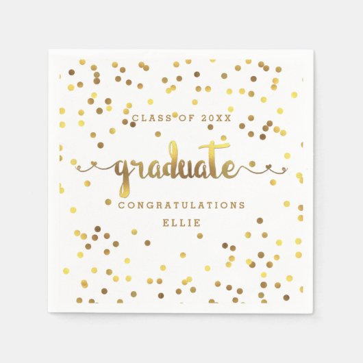 Gepersonaliseerde Faux Gold Foil Confetti Afstuder Servet (Voorkant)