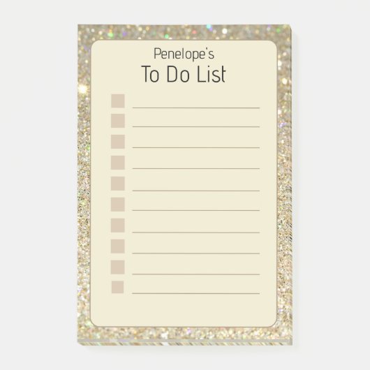 Gepersonaliseerde Faux Gold Glitter & Geel 4x6" Post-it® Notes (Voorkant)